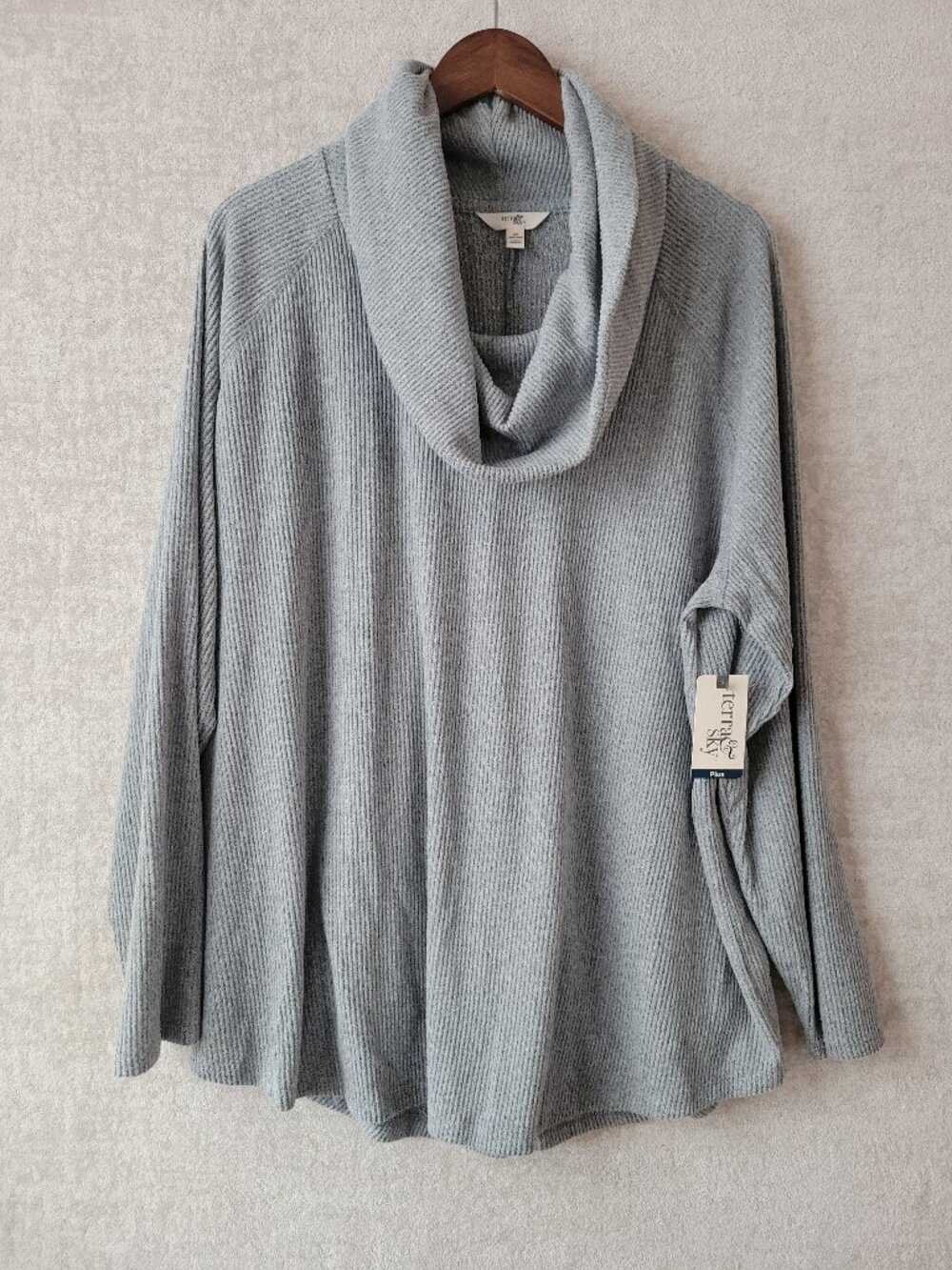 Terra & Sky Cowl Neck Tunic Sweater 3X Womens Gray Long Sleeve Pullover Lounge
